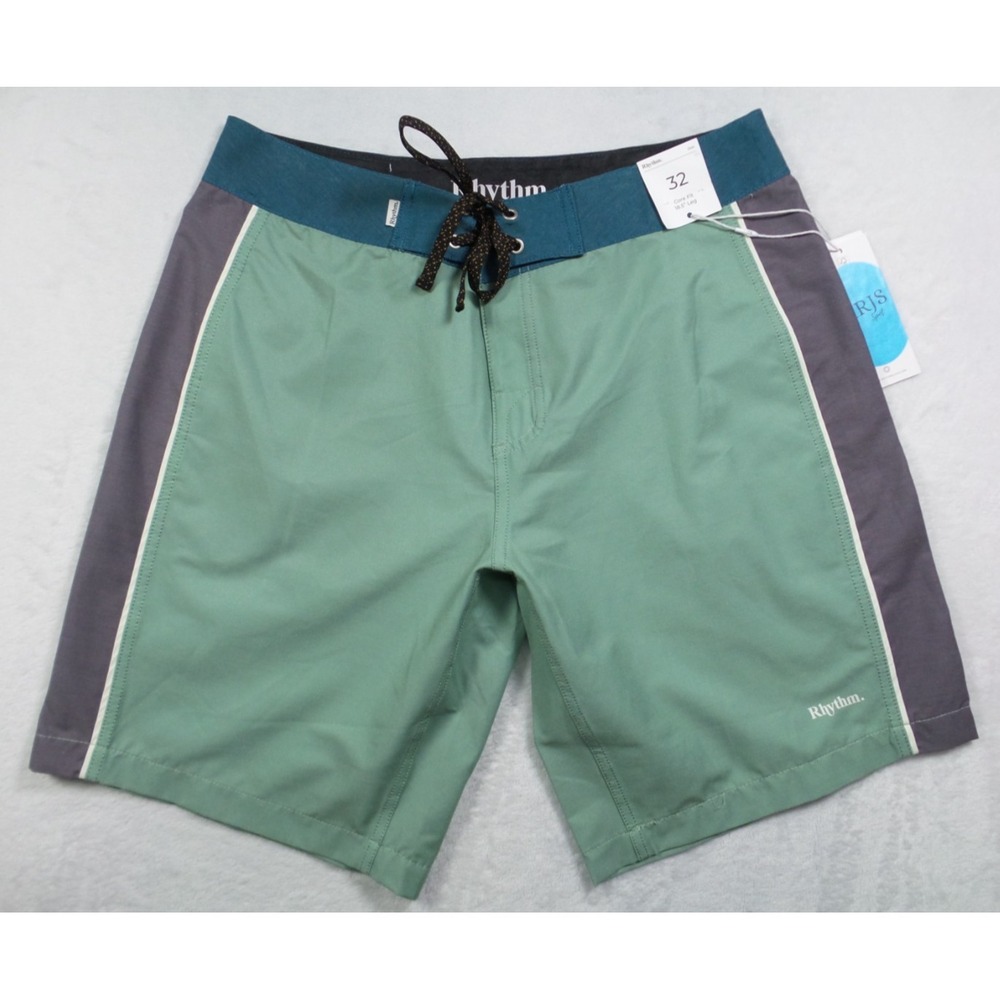 Rhythm Shorts Mens Size 32 Green Core Trunk Boardshorts Stretch Zip Pocket NWT